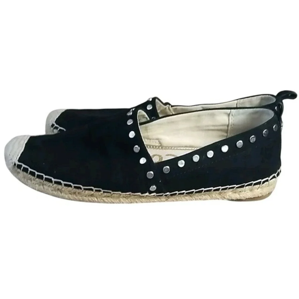 Sam Edelman Koda Black Suede Studded‎ Espadrille Flats Shoes Womens 8M